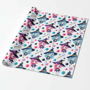 Papier Cadeau Motif de sorcière magique mignon
