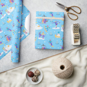 Papier Cadeau Motif de sports d'hiver patinage ski snowboard
