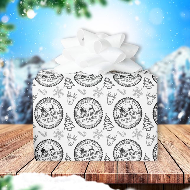Papier Cadeau Motif de style Vintage de Sleigh Rides Reindeer (Créateur téléchargé)