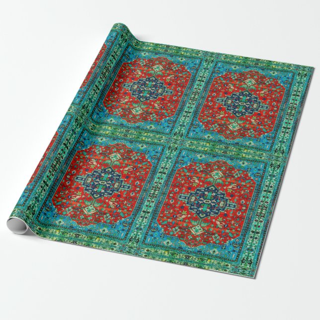 Papier Cadeau Motif de tapis persan coloré (Déroulé)