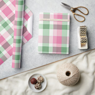 Papier Cadeau Motif De Tartan Rose Et Vert Fâcheux