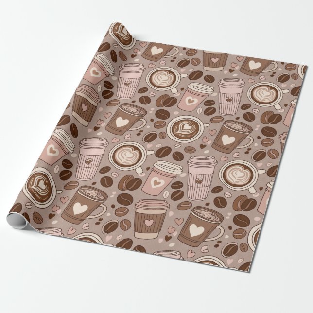 Papier Cadeau Motif de tasse de café cosy (6) (Déroulé)