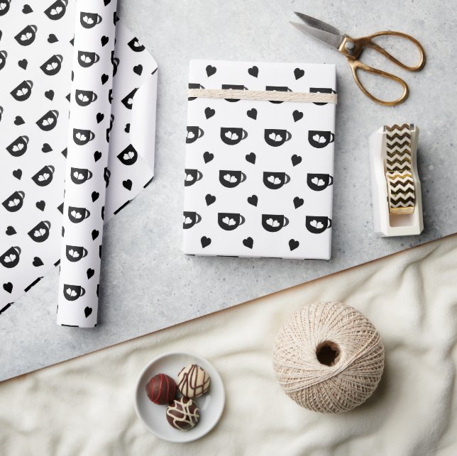 Papier Cadeau motif de tasse de café noir avec le coeur noir (Artisanat)