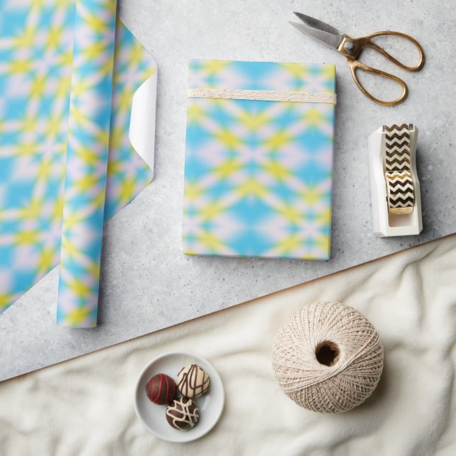 Papier Cadeau Motif de teinture jaune bleu (Artisanat)