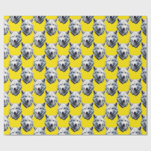 Papier Cadeau Motif de tête de loup blanc design jaune 