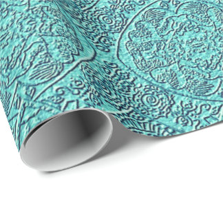 Papier Cadeau Motif de texture turquoise damasse