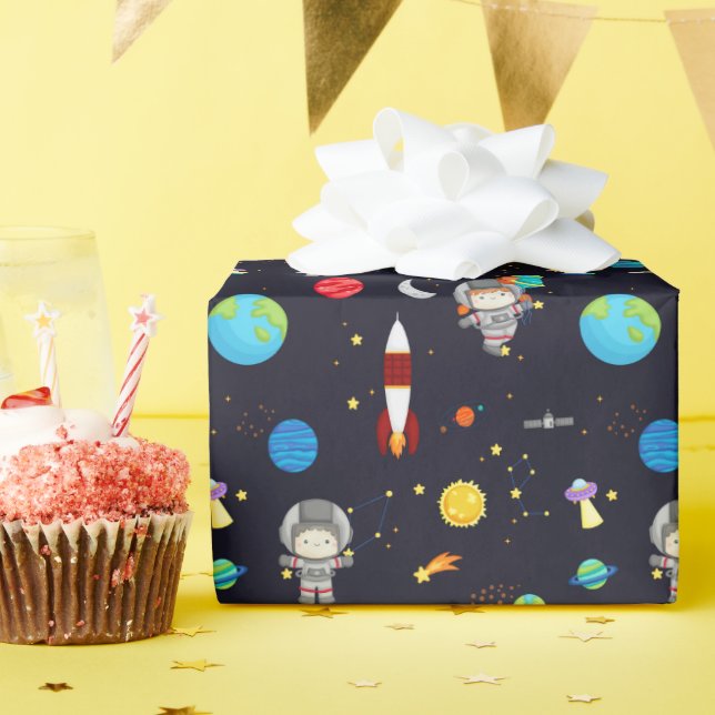 Papier Cadeau Motif de thème Espace Enfants (Fête d'anniversaire)