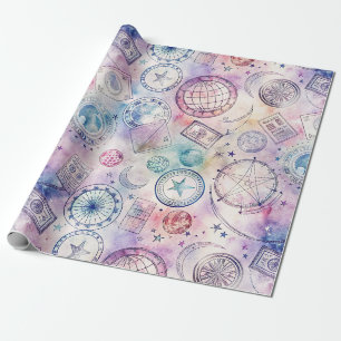 Papier Cadeau Motif de timbre de voyage du monde vintage (4)