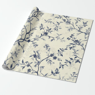 Papier Cadeau Motif de toile florale vintage bleu (1)