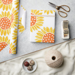 Papier Cadeau Motif de tournesol jaune orange