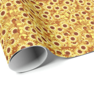 Papier Cadeau Motif de tournesol - or, jaune et marron