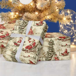 Papier Cadeau Motif de traîneau de forêt du Père Noël vintage