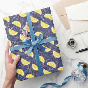 Papier Cadeau Motif de tranches de citron jaune moderne