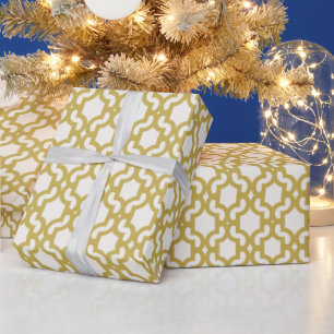 Papier Cadeau Motif de treillis en quatrefeuilles doré marocain 