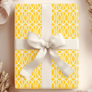 Papier Cadeau Motif de treillis marocain jaune blanc chic