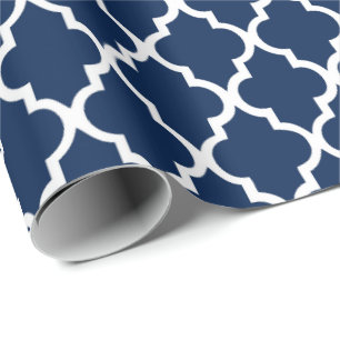 Papier Cadeau Motif de tuiles de Quatrefoil de bleu marine