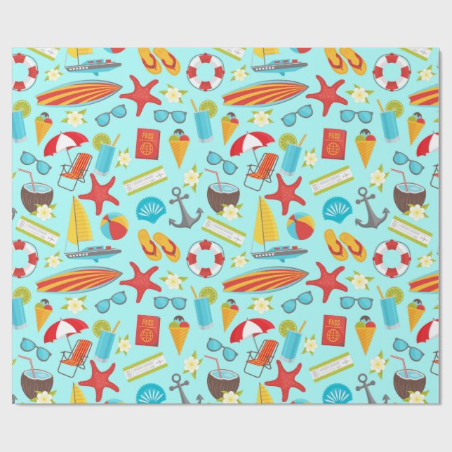 Papier Cadeau Motif de vacances à la plage colorée (Plat)