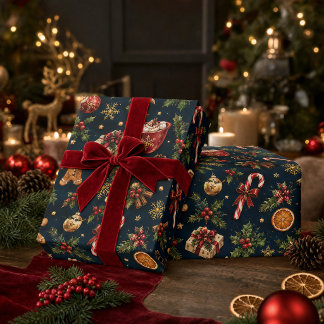 Papier Cadeau Motif de vacances de cacao chaud au bonbon en pain