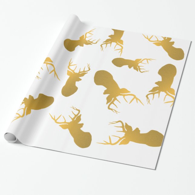 Papier Cadeau Motif de vacances de Noël de renne d'or (Déroulé)