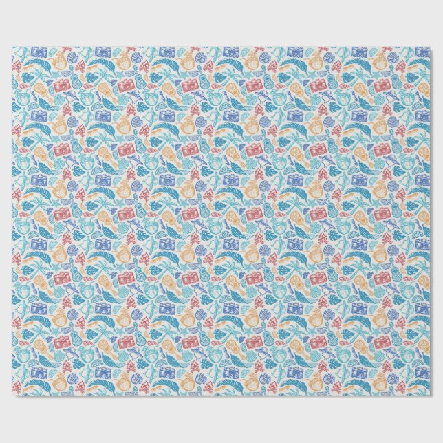 Papier Cadeau Motif de vacances Tropical - Vibes de voyage d'été (Plat)