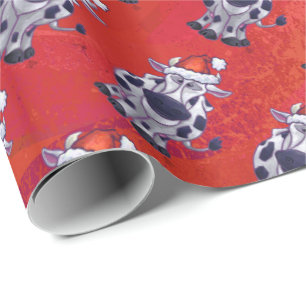Papier Cadeau Motif de vache de Noël sur Red Field