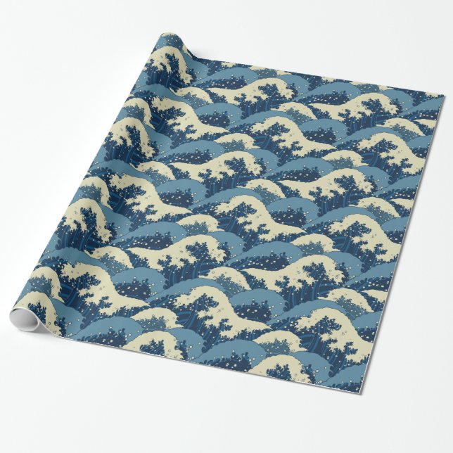 Papier Cadeau Motif de vagues japonais de mer (Déroulé)