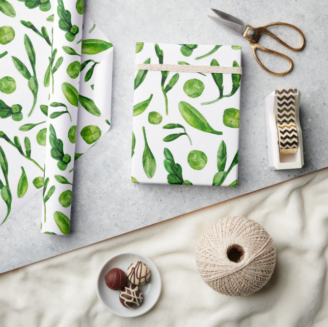 Papier Cadeau Motif de verdure aquarelle. Floral botanique (Artisanat)