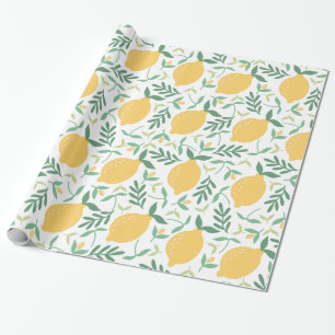 Papier Cadeau Motif de verdure d'été jaune citron moderne