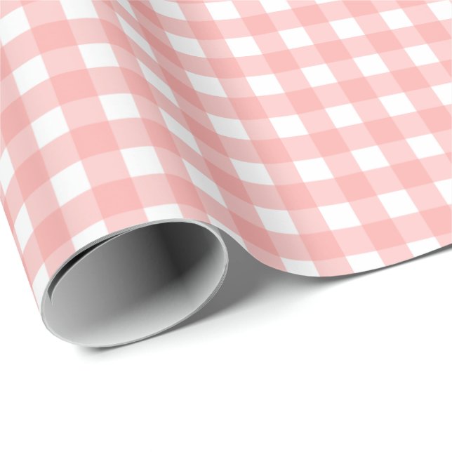 Papier Cadeau Motif de vérification En vichy rose pâle (Coin rond)