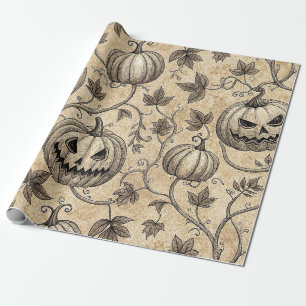 Papier Cadeau Motif de vigne de citrouille Halloween vintage