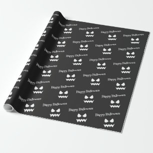 Papier Cadeau Motif de visage de fantôme d'Halloween noir et bla