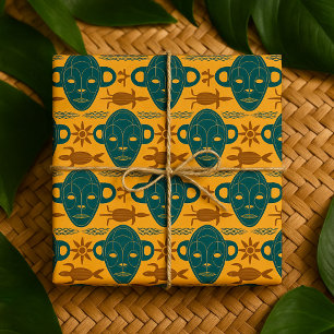 Papier Cadeau Motif de visage ethnique africain Masque tribal