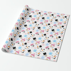 Papier Cadeau Motif de visages de bonhommes de neige drôles et d