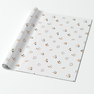 Papier Cadeau Motif De Visages De Bonhommes De Neige Drôles Sur