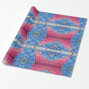 Papier Cadeau Motif déchiré Carreaux vibreux rouge bleu