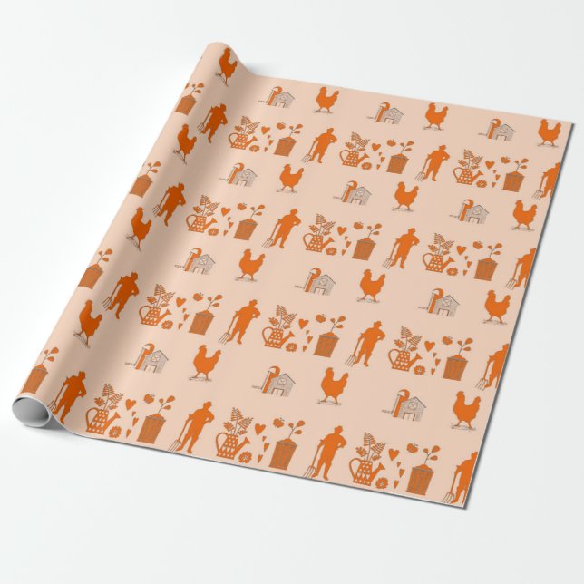 Papier Cadeau Motif décoratif de l'agriculture orange (Déroulé)