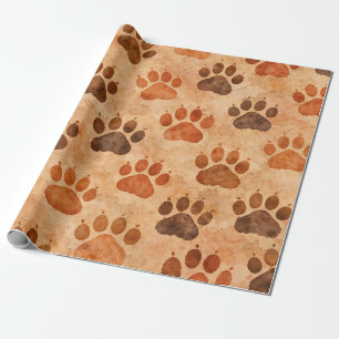 Papier Cadeau Motif d'empreinte de patte à l'aquarelle rustique 