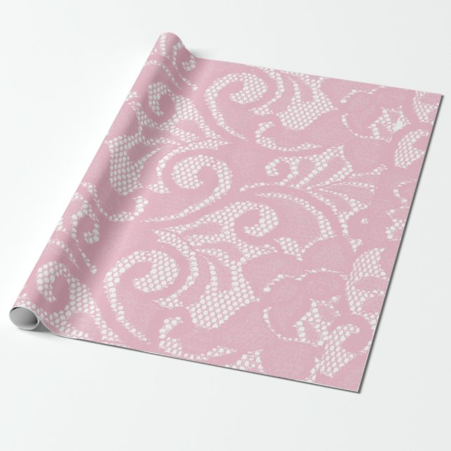 Papier Cadeau Motif dentelle rose joli (Déroulé)
