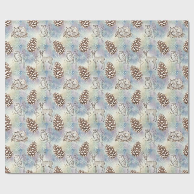 Papier Cadeau Motif des animaux de bois d'hiver (Plat)