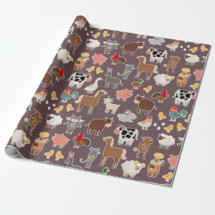 Papier Cadeau Motif des animaux de ferme