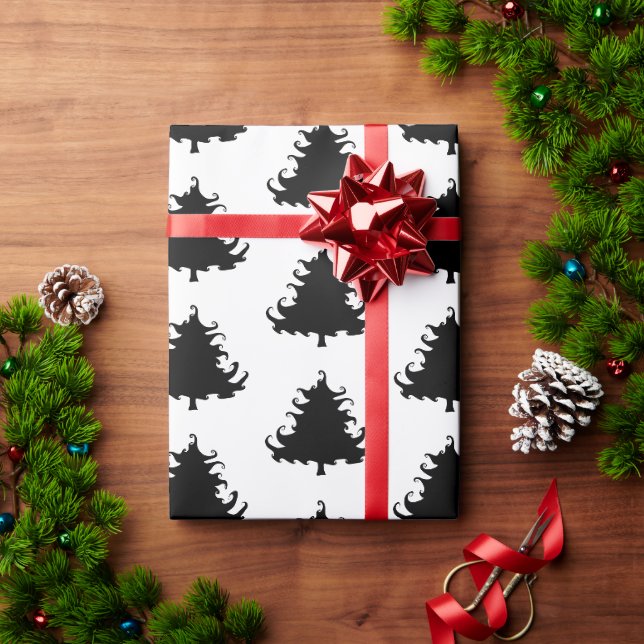 Papier Cadeau Motif des arbres de Noël noirs (Cadeau de vacances)