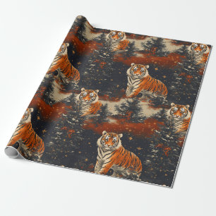 Papier Cadeau Motif des arbres et tigres de Noël