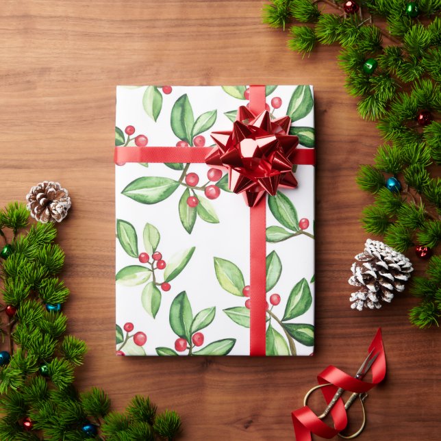 Papier Cadeau Motif des baies d'hiver (Cadeau de vacances)
