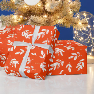 Papier Cadeau Motif des botaniques blancs oranges modernes
