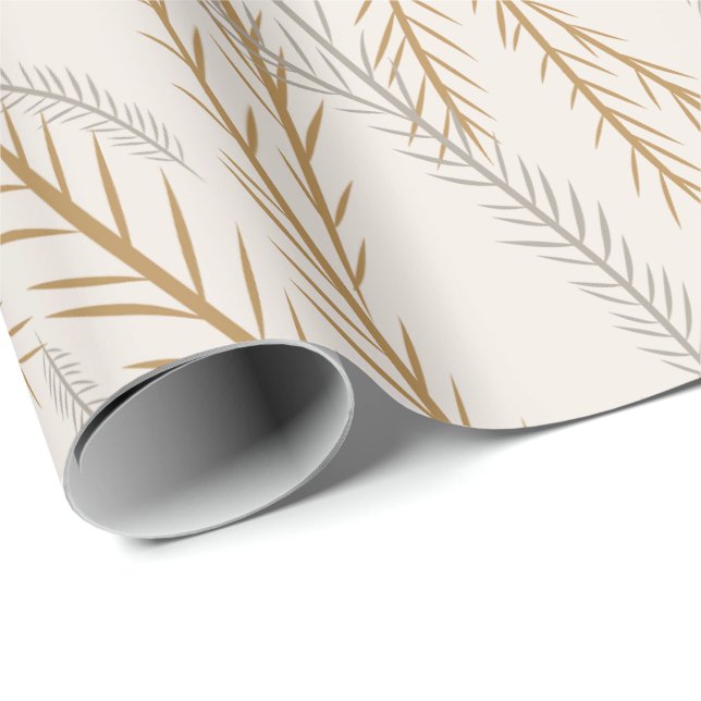 Papier Cadeau Motif des branches d'or et d'argent de Noël (Coin rond)