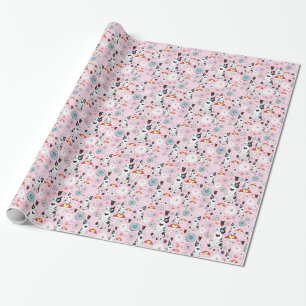 Papier Cadeau motif des chats et des fleurs