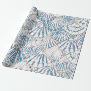 Papier Cadeau Motif des échelles de sirène blanc et bleu