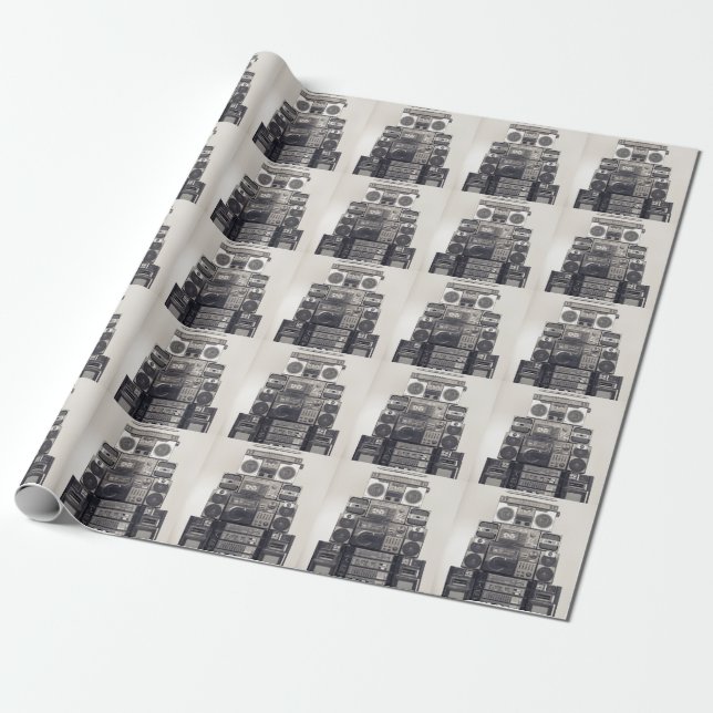 Papier Cadeau Motif des enregistreurs de cassettes des années 80 (Déroulé)