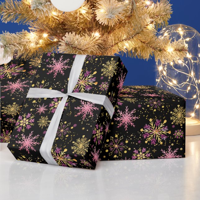 Papier Cadeau Motif des flocons d'hiver Gold et Black (Vacances)
