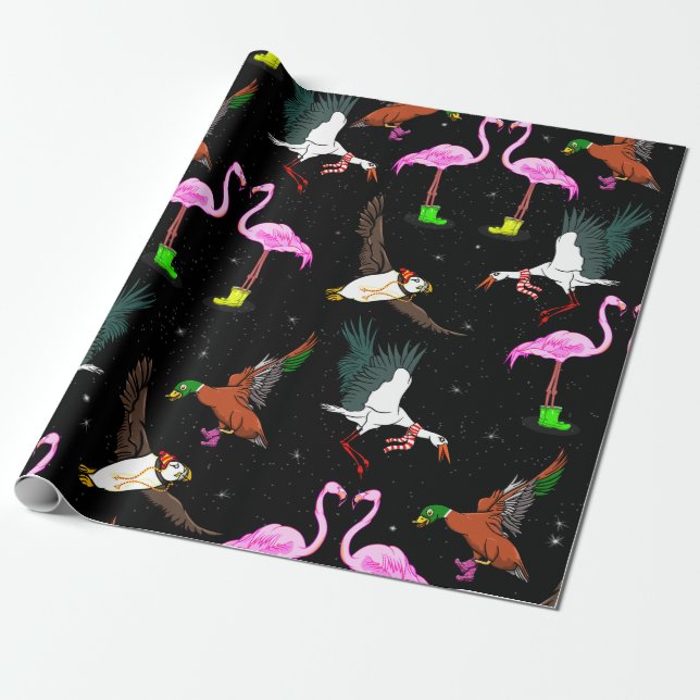 Papier Cadeau Motif des oiseaux d'hiver (Déroulé)